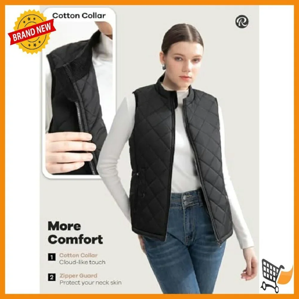 Quilted Puffer Vest Water-Resistant Zip Pockets Women's Lightweight